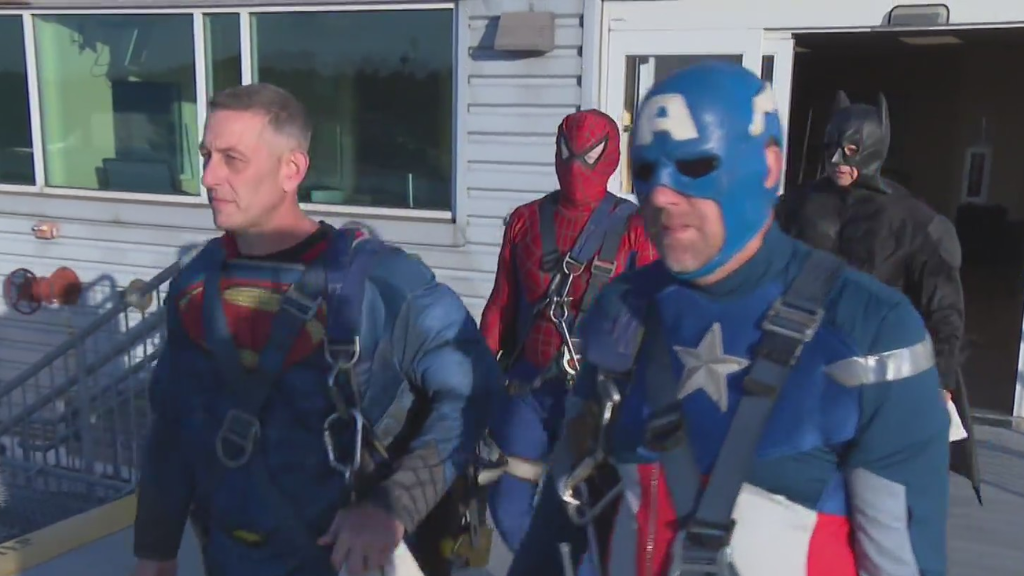 Window washers trade overalls for superhero capes at UPMC Children's Hospital, "It's a beautiful day." — Sewickley Health news