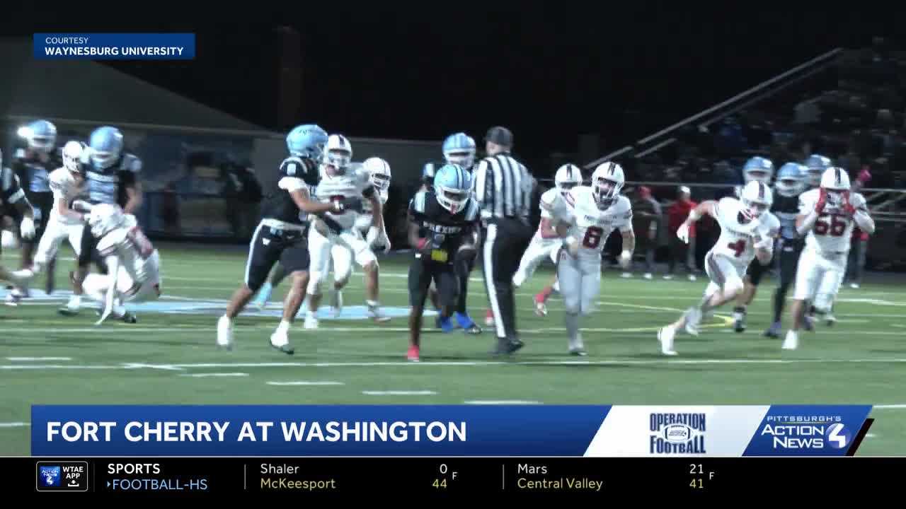 Washington football team celebrates victory over Fort Cherry.